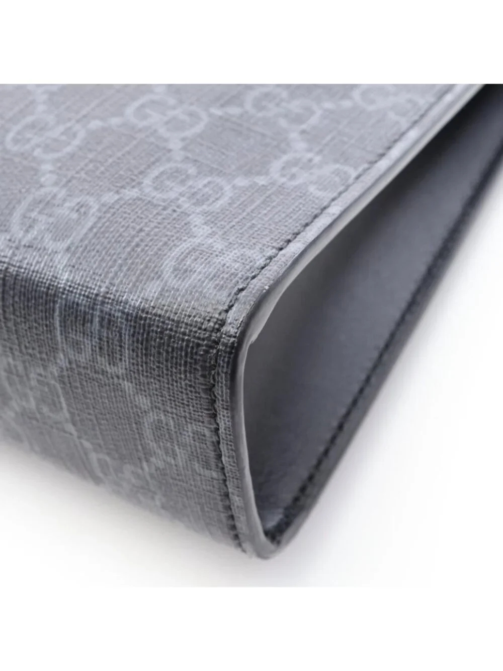 Gucci Clutch GG Supreme Webbing Line Black Gray Navy Canvas Leather Sherry